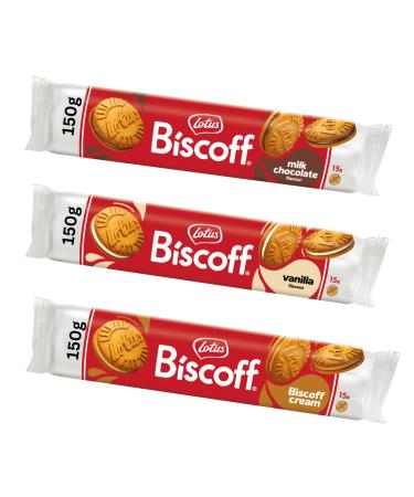 Speculoos Biscuit Sandwich 3 Pack Bundle Containing Lotus Biscoff Milk Chocolate Cream and Vanilla