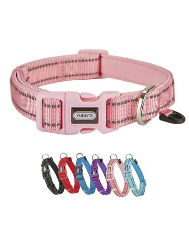 YUDOTE Dog Collar Medium Strong Reflective Nylon Webbing with Soft Comfy Neoprene Padded Linning for Medium Dogs Daily Use Pink M (Pack of 1) Pink