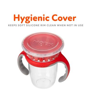 Nuby 360 Edge 2 Stage Drinking Rim Cup with Removable Handles & Hygienic Cover - 8 Oz Red | 12M+ | 240 Ml - 80660 - Buy Online on SooperMarket.com