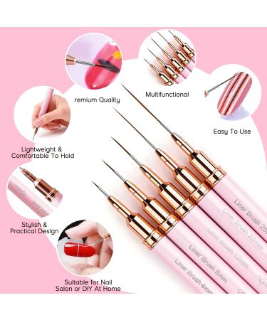 5PC Nail Art Liner Brushes Set - Metal Handle Drawing Pens for UV Gel Polish & Nail Design - Pink, Sizes 4/8/12/20/25mm - Buy Online on SooperMarket.com