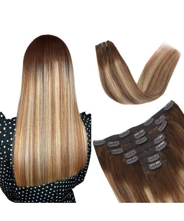 Vlasy Clip in Hair Extensions Human Hair Seamless Hair Extensions Clip in Real Human Hair 7 Pieces Straight Natural Thick Weft Human Hair Clip in Extensions for Women T6/60+6# 20 Inch(90 g) 20 Inch (90 g) T6/60+6#