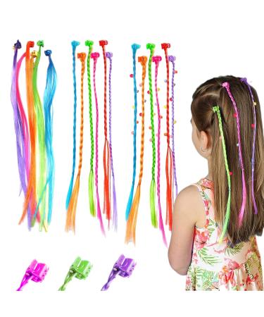 36 PCS Kids Coloured Hair Extensions with Hair Clips Hair Styling Accessories Kids Hair Accessories for Teenage Girls Hair Braids Extensions
