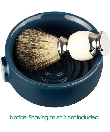 Lake Blue Ceramic Shaving Soap Bowl with Non-slip Handle | Large Capacity for Wet Razor Shave Cream | Easy Lather Ridges for Men - Buy Online on SooperMarket.com
