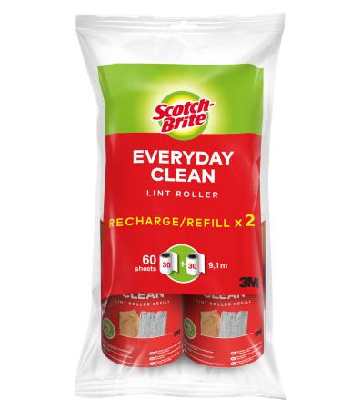 SCOTCH -Brit replacement roller 2 -pack of 30 sheets refill roller for the Scotch -Brite Everyday Clean lint roller - ideal for clothing pants furniture and more 2 pieces (1 Pack) replacement rolls - 2 x 30 sheets