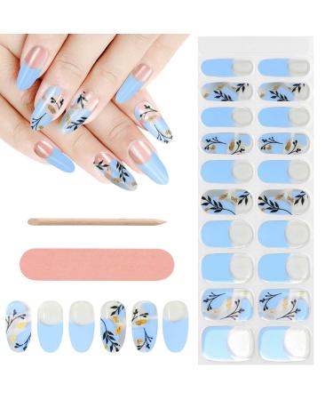 Kalolary 20PCS Nail Gel Polish Strips Full Wraps Nail Polish Stickers Cured Gel Nail Strips Self-Adhesive Gel Nail Wrap Stickers Decals with Nail File and Stick(UV/LED Lamp Required) NJTZ-19