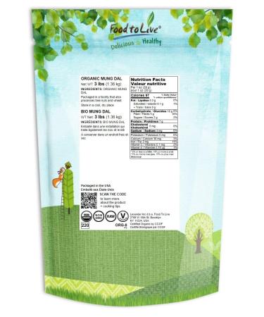 Organic Yellow Mung Dal 3 Pounds - Non-GMO Split Mung Beans, Vegan Ayurvedic Food, High Fiber & Protein, Great for Soup, Kitchari, Curries - 1 Pack - Buy Online on SooperMarket.com