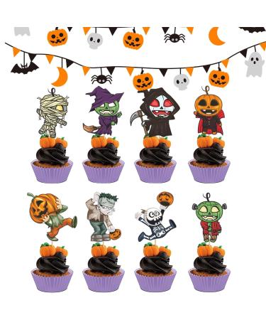 Halloween Cupcake Toppers - Picks Set Halloween Topper - Pumpkin Cake Topper Pumpkin Cupcake Picks Fall Theme Cupcake Decorations for Baking Cups Shenrongtong