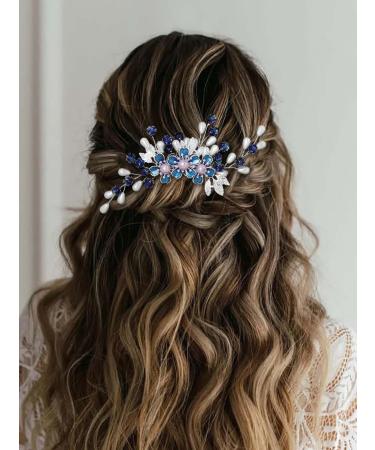 IYOU Flower Wedding Hair Combs Blue Pearl Bridal Headpiece Floral Leaf Hair Piece Bride Bridesmaid Hair Accessories for Women - Buy Online on SooperMarket.com