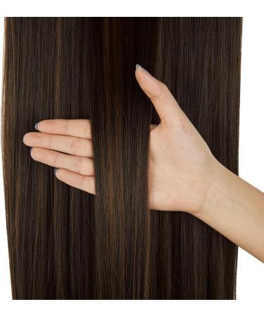 Halo Long Synthetic Hair Extensions Invisible Wire Headband 22 Inch Straight 4.4 Oz - Heat Resistant Fiber - No Clip - Dark Brown Mix Light Auburn - Buy Online on SooperMarket.com