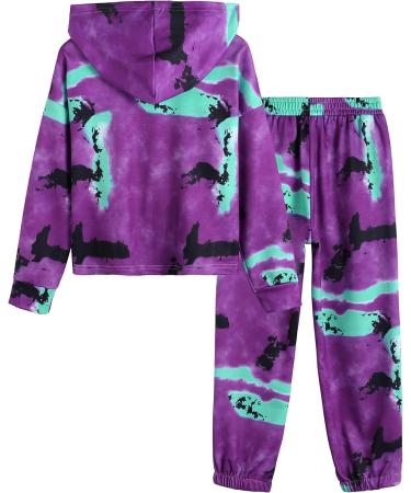 Hopeac Girls 2-Piece Tie Dye Set | Twist Front Top & Sweatpants | Purple, Green, Black | 5-6 Years - Buy Online on SooperMarket.com