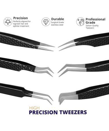 Silakor 6-Piece Stainless Steel Eyelash Tweezers Set for Volume and Classic Lash Extensions - Black - Buy Online on SooperMarket.com