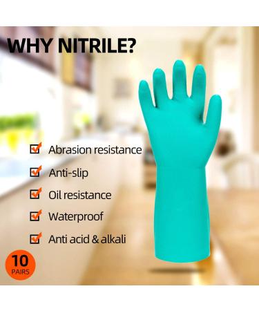 VGO 10 Pairs Reusable Household Gloves - Nitrile Latex-Free Waterproof Kitchen & Gardening Gloves (L Green) - Durable Dishwashing & Cleaning Gloves - Buy Online on SooperMarket.com