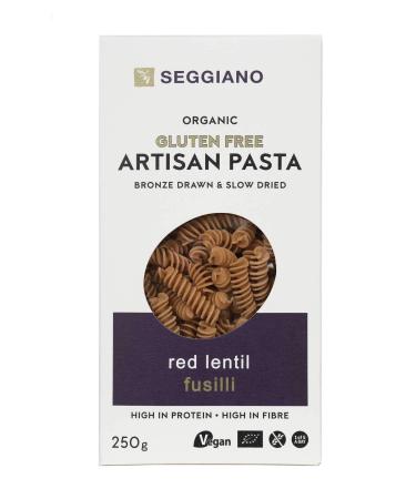 Seggiano Organic Red Lentil Fusilli 250g - Certified Gluten Free Vegan Vegetarian & GMO Free - High in Protein & High in Fibre - Made from 100% Legume Flour