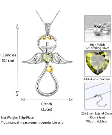 Cute Cat Necklace with Sparkling Zirconia Crystal Birthstone Pendant Necklace for Girls Womens White Gold Over 925 Sterling Silver Animal Necklace Birthstone Jewelry Sweet Present Girlfriend Sisters E Peridot Pendant - Buy Online on SooperMarket.com