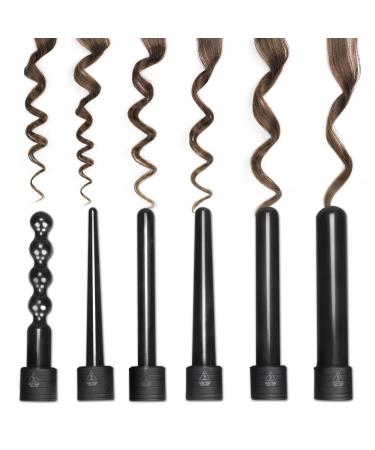 Zealite 6 in 1 Curling Wand Set - Interchangeable Ceramic Barrels & Heat Resistant Glove | International Shipping Available - Buy Online on SooperMarket.com