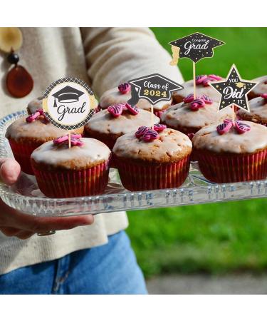 HOLIDYOYO 24pcs Graduation Cupcake Toppers Picks Class of 2024 Cake Toppers Congrats Grad Cake Picks Dessert Toppers Toothpick For Graduation Party Supplies Cake Decorations - Buy Online on SooperMarket.com