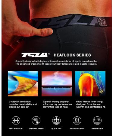 Shop TSLA Men's Thermal Compression Underwear | Winter Sports Leggings with Fleece Lining - Heatlock Technology | Black & Charcoal - Buy Online on SooperMarket.com