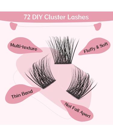 DIY Cluster Lashes 72 Pcs | D-16mm Thin Band Individual Eyelash Extensions | Easy to Apply at Home | First Glance - Buy Online on SooperMarket.com