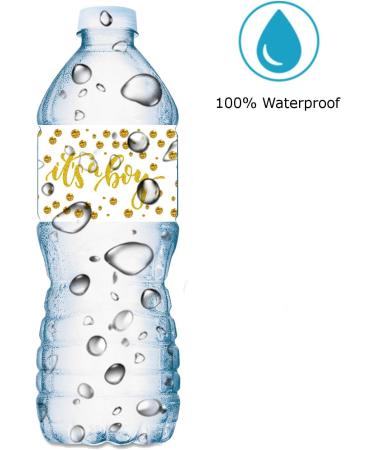 25 Gold 'It's a Boy' Baby Shower Water Bottle Labels - Waterproof Wrappers in Gold and White - Buy Online on SooperMarket.com