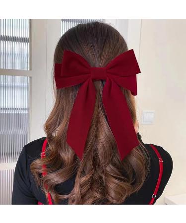 Kioiner 2 Pcs Large Bow Hair Clips Black Red Velvet Bows Barrettes French Bowknot Hair Clips Metal Hair Clips with Long Tail for Girls Women Ladies - Buy Online on SooperMarket.com