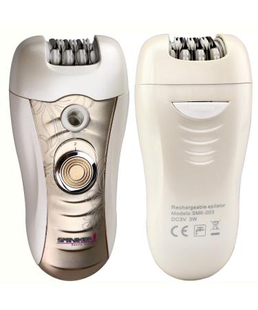 Sminiker 3 in 1 Lady Rechargeable Hair Removal Kit - Waterproof Bikini Trimmer, Epilator, Callus Remover - LED Shaver for Arms, Underarms, Bikini Line & Legs (Gold) - Buy Online on SooperMarket.com