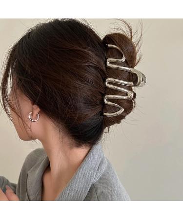 Silver Geometric Wave Hair Claw for Women - Metal Hair Clip Barrette Hairpin Accessory - Buy Online on SooperMarket.com