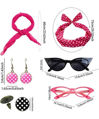 50s Accessories for Women | Headband Drop Earrings Set for 1950s Outfits Print Dangle Earrings with Vintage Hair Bands Chiffon Scarf Cat Eye Glasses Hot Pink One Size - Buy Online on SooperMarket.com