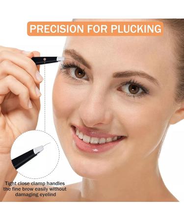 Womens Eyebrow Tweezers Set - 4Pcs Slant Pointed Precision Tweezers for Ingrown Hair Removal - Includes Curved Scissors and Brow Brush - Travel Case Included - Buy Online on SooperMarket.com