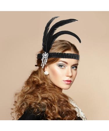 WLLHYF Feather Headwear Feather Headband Flapper Headpiece Head Wear Fashion Soft and Comfortable Hair Bows Hair 1920s Accessories for Kids Girls Party Decoration (Silver Tassel Black Feather) - Buy Online on SooperMarket.com