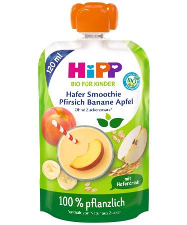 HiPP Organic for Children Smoothie Apple Peach Banana with Oat Drink 120ml Pack of 6 (6x120ml)