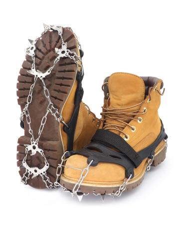Henoty Crampons, 19 Spikes Ice Cleats Traction Snow Grips for Hiking Boots, Shoes Women Men Kids, Safe Protect for Hiking Fishing Climbing Mountaineering Large