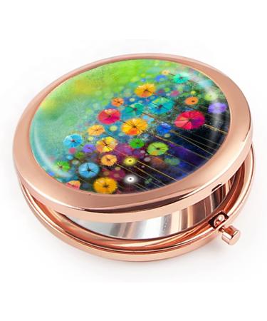 iampanda Compact Rose Gold Mirror for Women - Portable Round Makeup Mirror with 2X Magnifying for Purse - Watercolor Nature Landscape Floral Design - Buy Online on SooperMarket.com