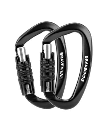 Braveshine carabiner carabiner hook 12kn twist lock Karabiner 80mm aluminum carabiner hook large with resilience up to 1200kg for hammock sun sail dog leash 2 pieces black