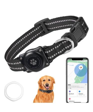 GPS Dog Tracker Mini GPS Tracker Device with Dogs Collar No Monthly Fees Real-Time Location Tracking Works with Apple Find My (iOS Only) IP68 Waterproof Pet Tracker Anti Lost for Dog 1 Pack Black