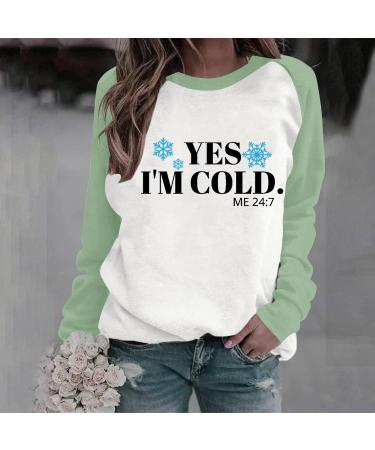 oelaio Women's Casual Crewneck Sweatshirt Loose Long Sleeve YES I M Still Freezing ME 24:7 Sweatshirts Baggy Hide Belly Army Green - Buy Online on SooperMarket.com