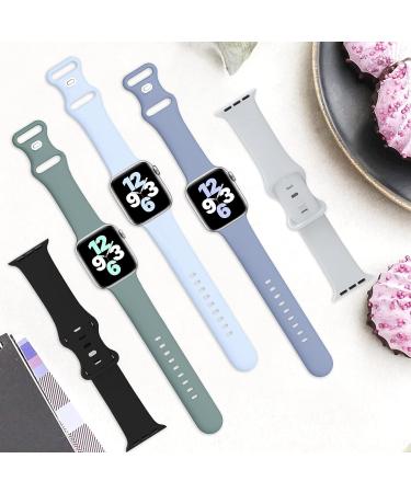 ZALAVER 6 Pack Silicone Bands for Apple Watch 38mm/40mm/41mm - Ultra Series Compatible with iWatch 8 7 6 5 4 3 2 1 SE - Men Women Sport Strap in White/PinkSand/Green/Blue/Lavender/Starlight - Buy Online on SooperMarket.com
