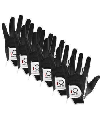 Finger Ten New Mens RainGrip Hot Wet Weather Comfort Extra Value Left Hand LH and Right Hand RH Durable Golf Gloves Value 6 Pack Black Small Left