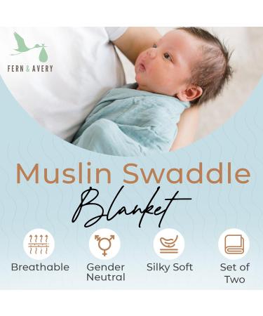 Fern & Avery Swaddle Blankets - Gender Neutral Muslin Swaddles for Baby Boy or Girl - Set of 2 Rainbow Blue Newborn Essential Receiving Blankets - Buy Online on SooperMarket.com