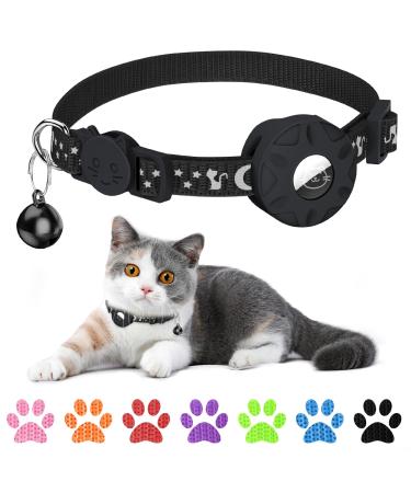 Simket Airtag Cat Collar Refective Collar for Cat with Safety Buckle and Waterproof Air Tag Holder in 3/8" Width Cat Airtag Collar Cat Collar Compatible with Apple Airtag for Kitten Puppy black