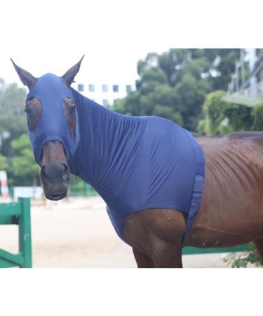 Leberna Lycra Stretch Horse Hood with Zip - Full Face Neck Cover in Navy | International Shipping Available - Buy Online on SooperMarket.com