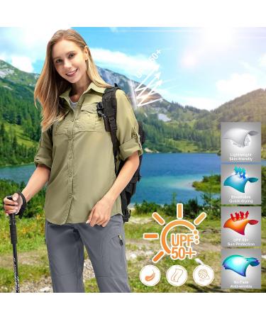 Women's Quick Dry Sun UV Protection Safari Shirt for Hiking Fishing X-Large Khaki - Buy Online on SooperMarket.com