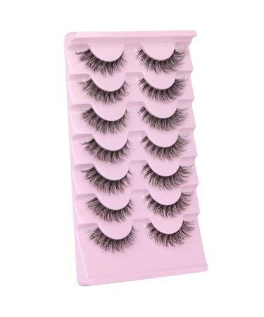 JIMIRE 3D Fluffy False Eyelashes 7 Pairs - Demi-wispies Natural Look Cat Eye Faux Mink Lashes 15MM D Curl Wispy Fluttery Eyelashes with Clear Band - Buy Online on SooperMarket.com