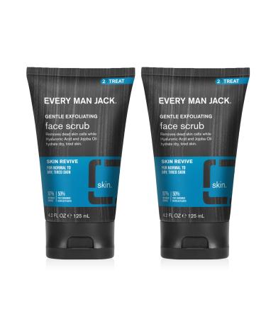 Every Man Jack Gentle Exfoliating Face Scrub For Men- Exfoliate Away Dead Skin Moisturize and Revive Tired Skin with Jojoba Beads Hyaluronic Acid and Caffeine - 4.2 oz Men s Face Scrub -Twin Pack