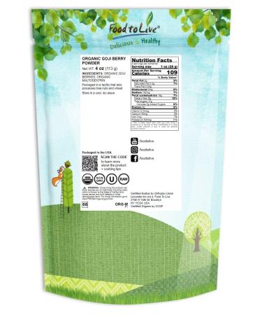 Organic Goji Berry Powder 4oz - Non-GMO, Kosher, Raw, Vegan | Maltodextrin Free - Buy Online on SooperMarket.com