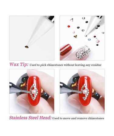 Sularpek Nail Rhinestone Picker Set - Dual-End Rhinestone Pickup Tool and Wax Pencil for DIY Nail Art Crafts (White Pink) - Buy Online on SooperMarket.com