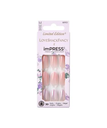 KISS LoveShackFancy x imPRESS Press-On Manicure Limited Edition  Style Blushing Lavender Medium Almond Pink Press-On Nails  Includes Prep Pad  Mini Nail File  Cuticle Stick  & 30 Fake Nails