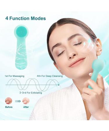 Silicone Electric Facial Cleansing Brush | Waterproof Heated Sonic | 4 Modes for Deep Cleaning & Exfoliating | Blackhead Removal | Mother's Day Gift | Green - Medium - Buy Online on SooperMarket.com