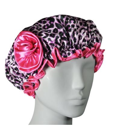 Kella Milla Stylish Satin Shower Cap - Pink Leopard