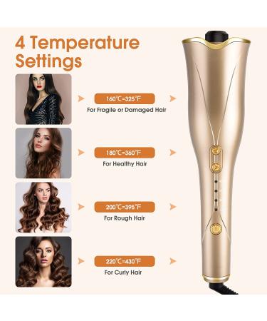 Nityrliv Automatic Hair Curler - Fast Heating Wand for Wavy and Curly Hair - 4 Temps & 3 Timer Settings - Auto Shut-Off - Gold - Buy Online on SooperMarket.com