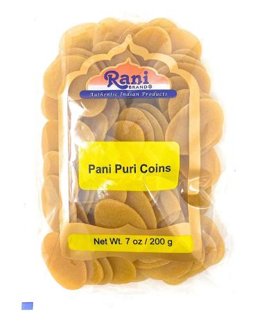 Rani Pani Puri Coins 7oz (200g)  Uncooked, Microwaveable wheat and Semolina Coins  All Natural | Vegan | NON-GMO Pani Puri Coins  7oz (200g)